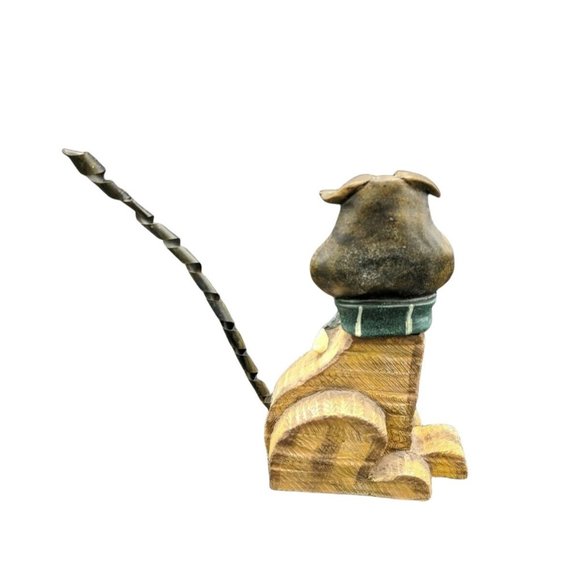 Puppy Dog Wearing a Green White Scarf Figurine Resin w Curly Bendable Metal Tail - Picture 2 of 7